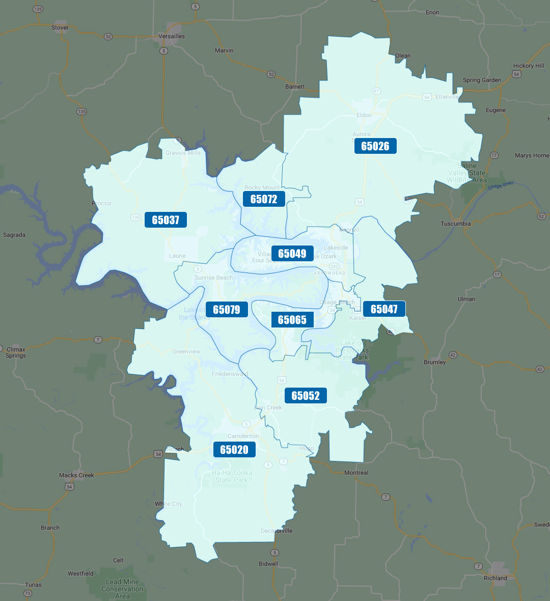 Lake of the Ozarks, MO Zip Code Map | Gattermeir Group